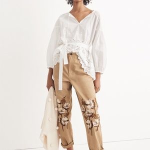 Madewell Embroidered Tapered Wide-Leg Pants